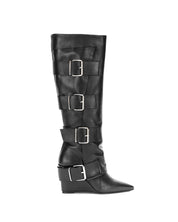 Leather wedge boots