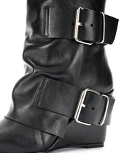 Leather wedge boots