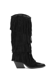 BOTTES WESTERN EN DAIM NOIR AVEC FRANGES