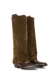 BOTTES WESTERN EN CUIR AVEC APPLICATION EN DAIM