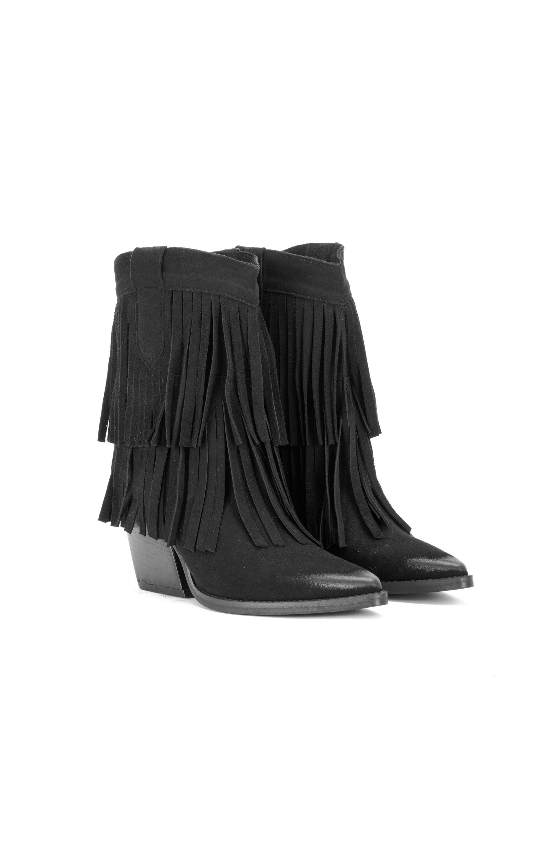 WESTERN-STIEFELETTEN AUS WILDLEDER MIT FRANSEN