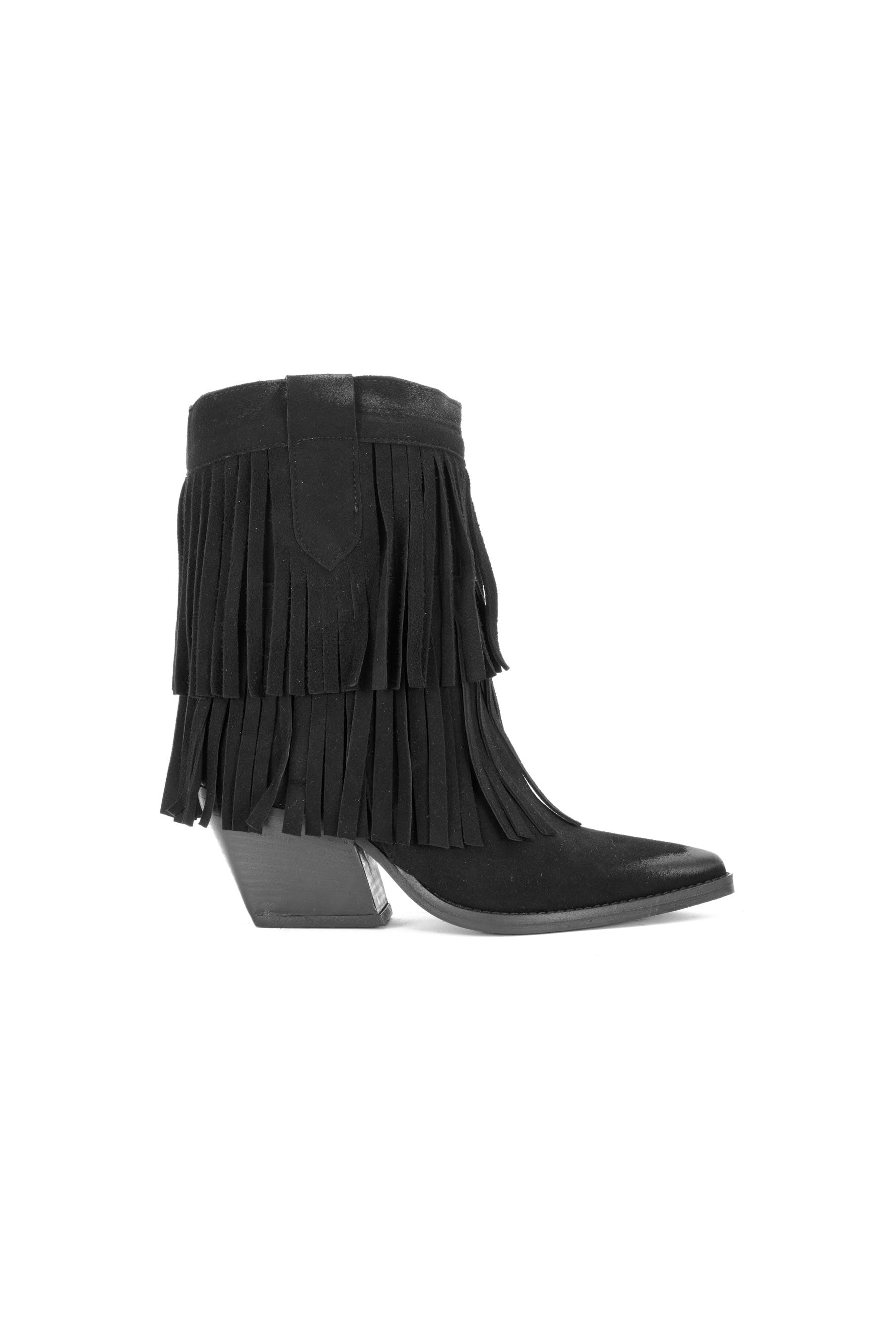 WESTERN-STIEFELETTEN AUS WILDLEDER MIT FRANSEN