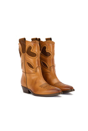 LEATHER WESTERN ANKLE BOOTS WITH SUEDE DETAILS