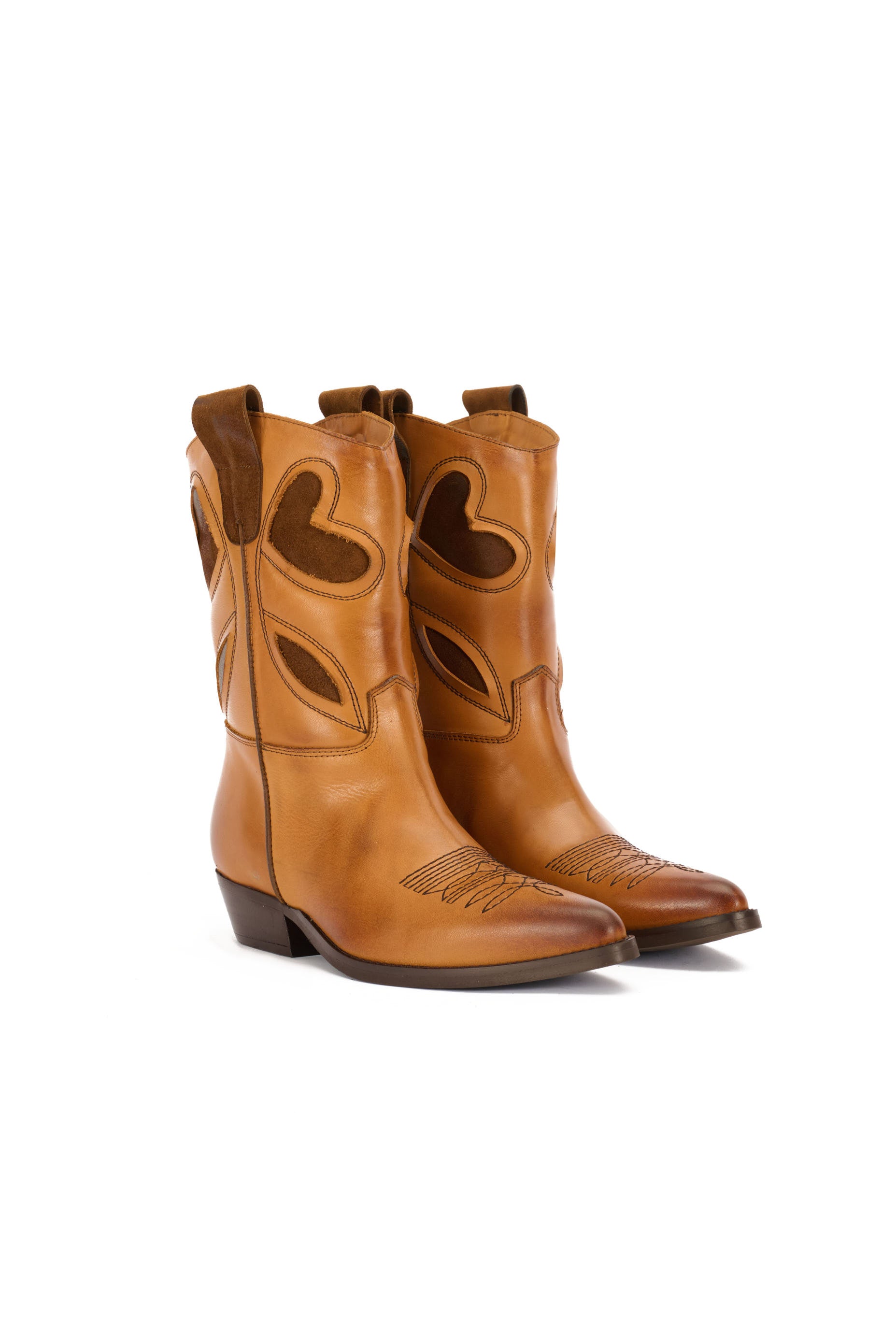 LEATHER WESTERN ANKLE BOOTS WITH SUEDE DETAILS