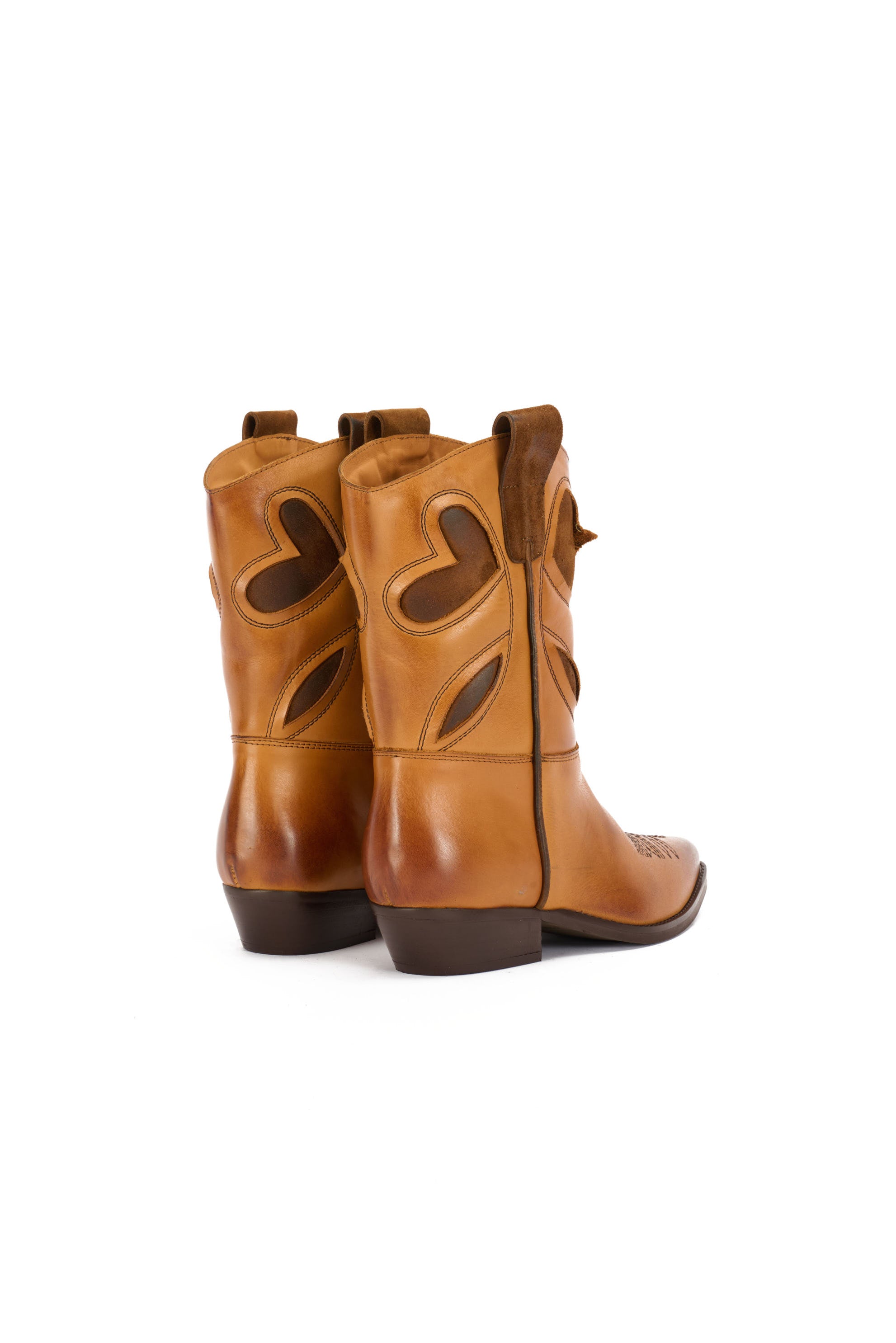 LEATHER WESTERN ANKLE BOOTS WITH SUEDE DETAILS