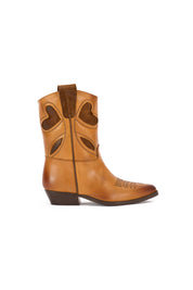 LEATHER WESTERN ANKLE BOOTS WITH SUEDE DETAILS
