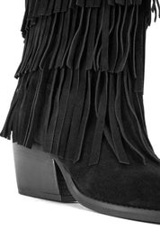 BOTTES WESTERN EN DAIM NOIR AVEC FRANGES