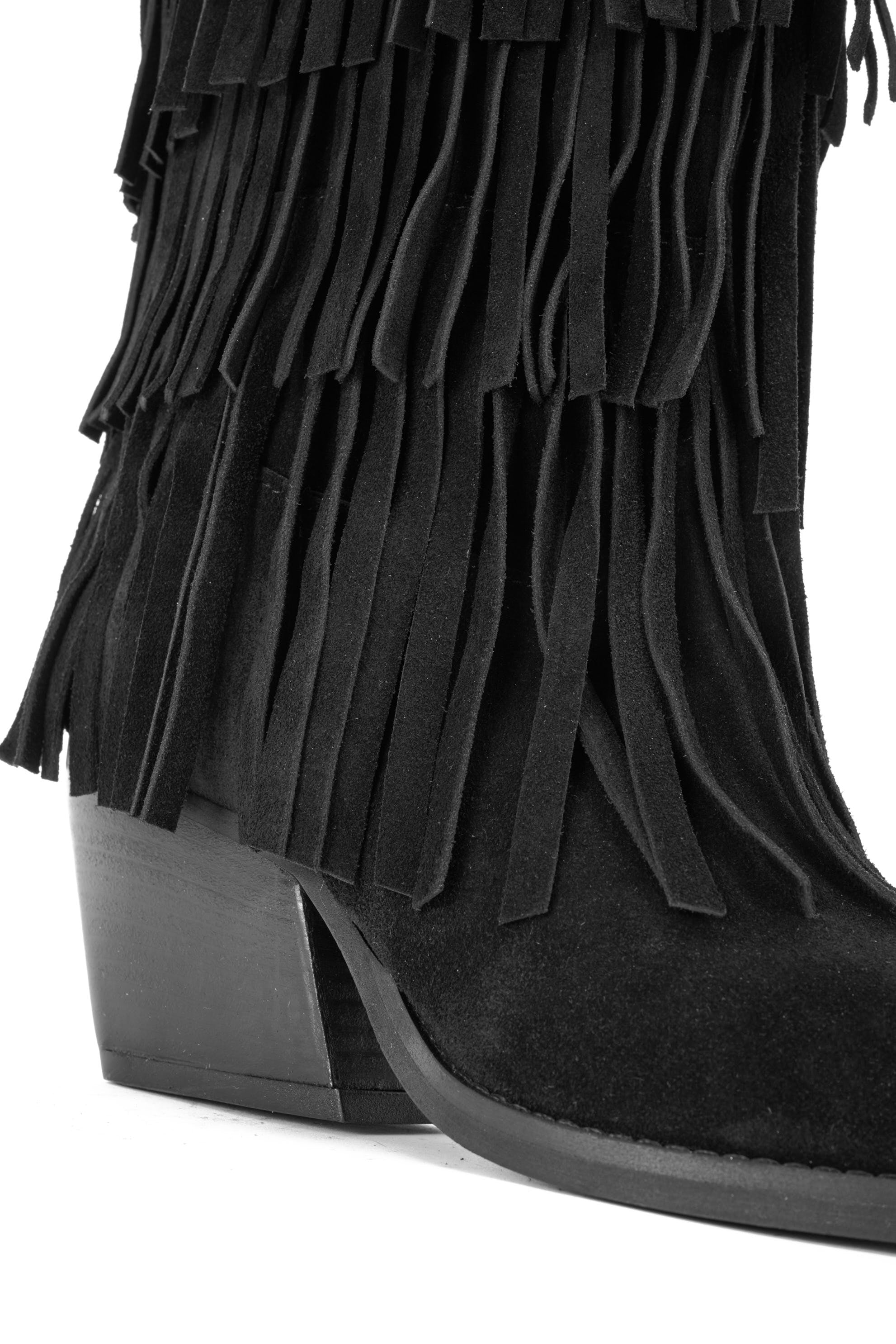 BOTTES WESTERN EN DAIM NOIR AVEC FRANGES