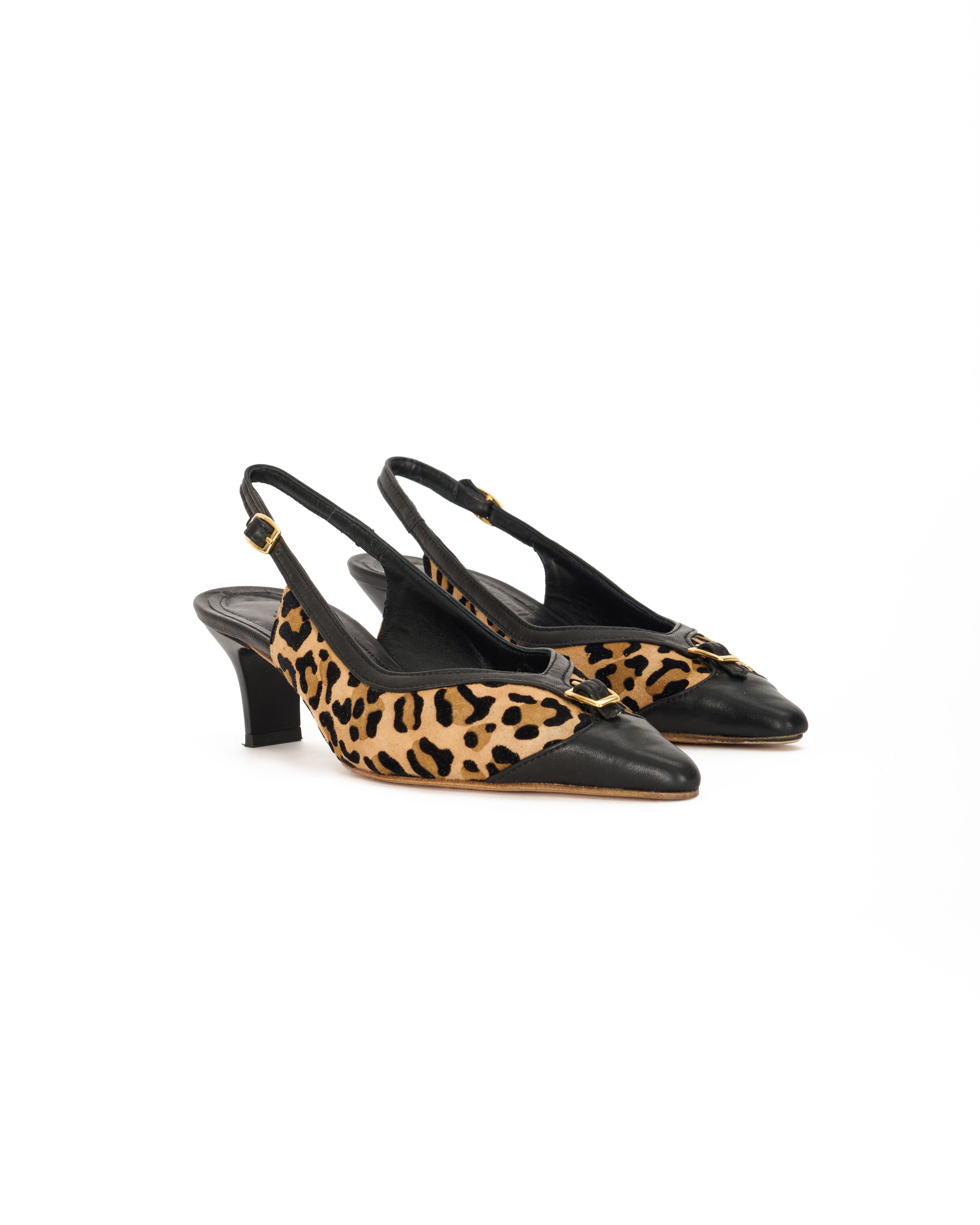 Slingback in leopard and black leather