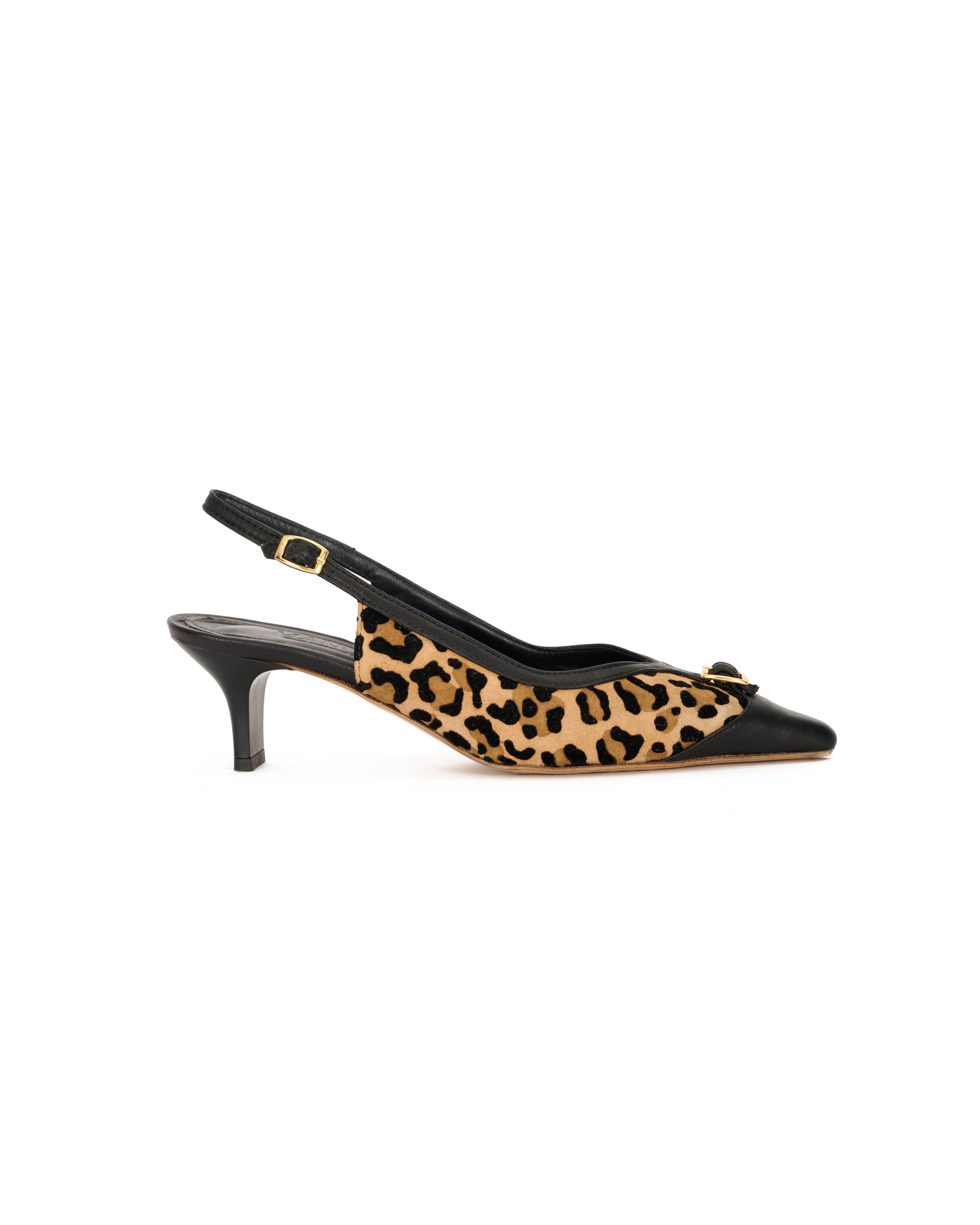 Slingback in leopard and black leather