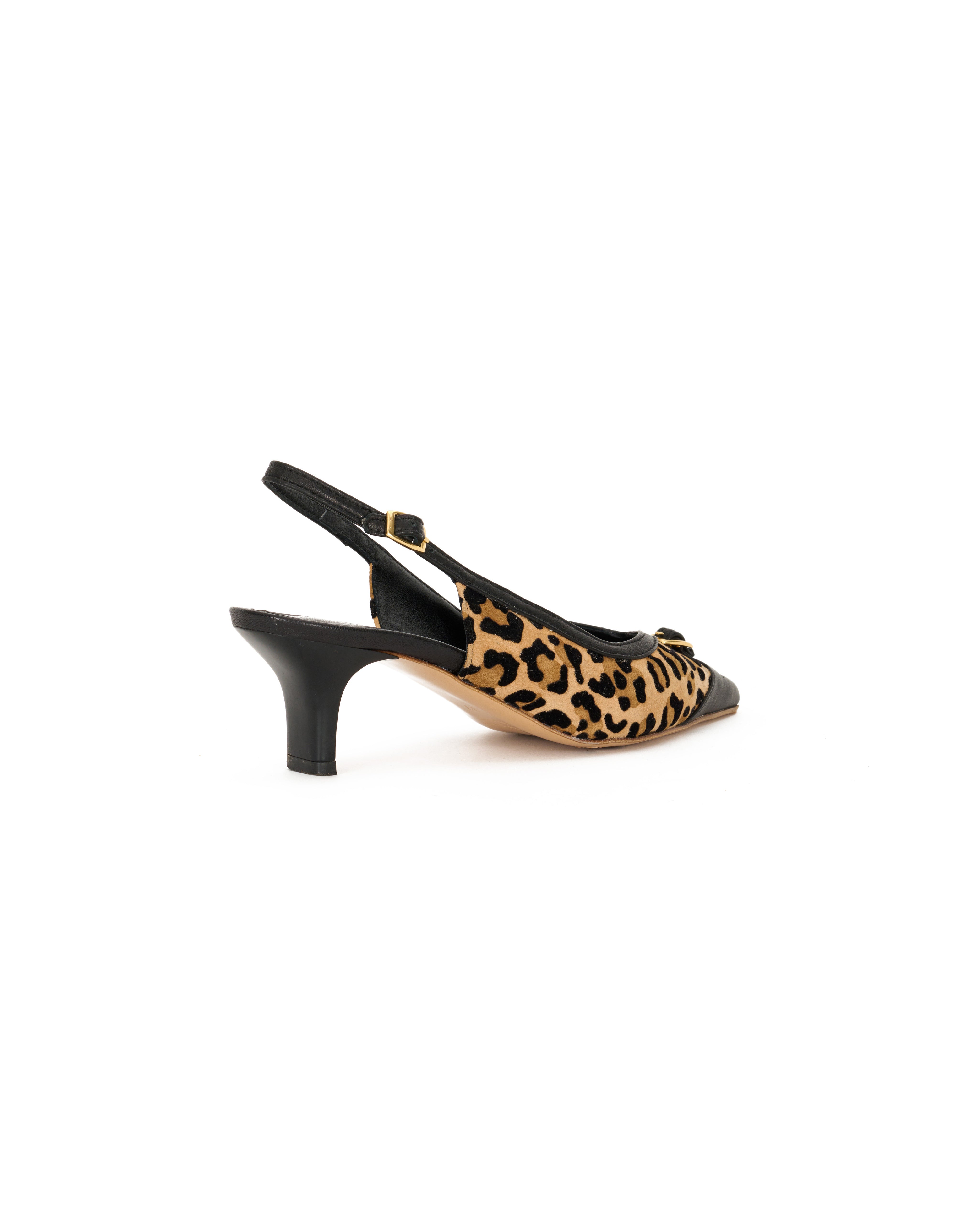 Slingback in leopard and black leather