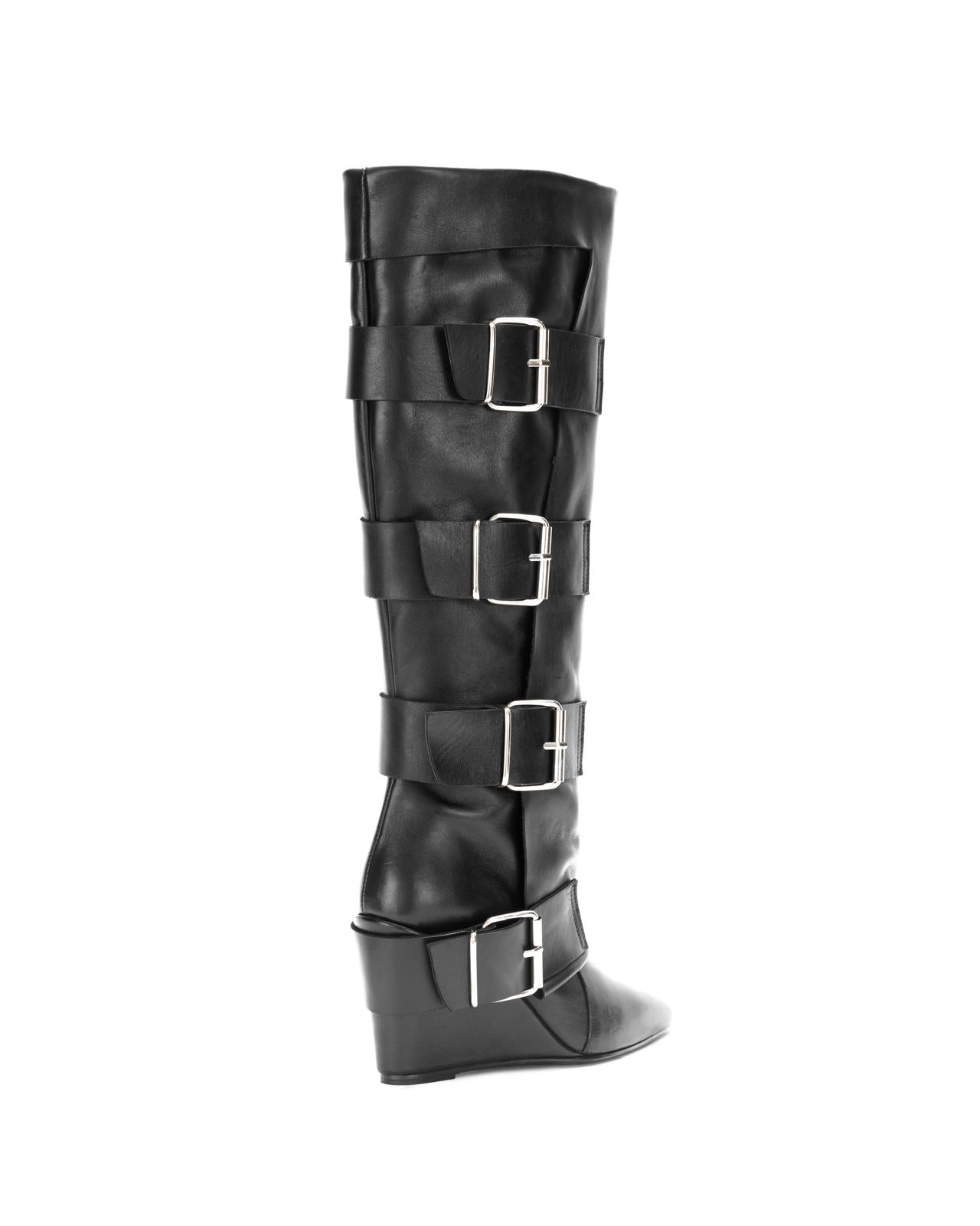 Leather wedge boots
