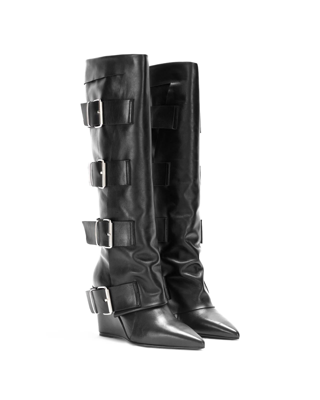 Leather wedge boots
