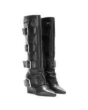 Leather wedge boots