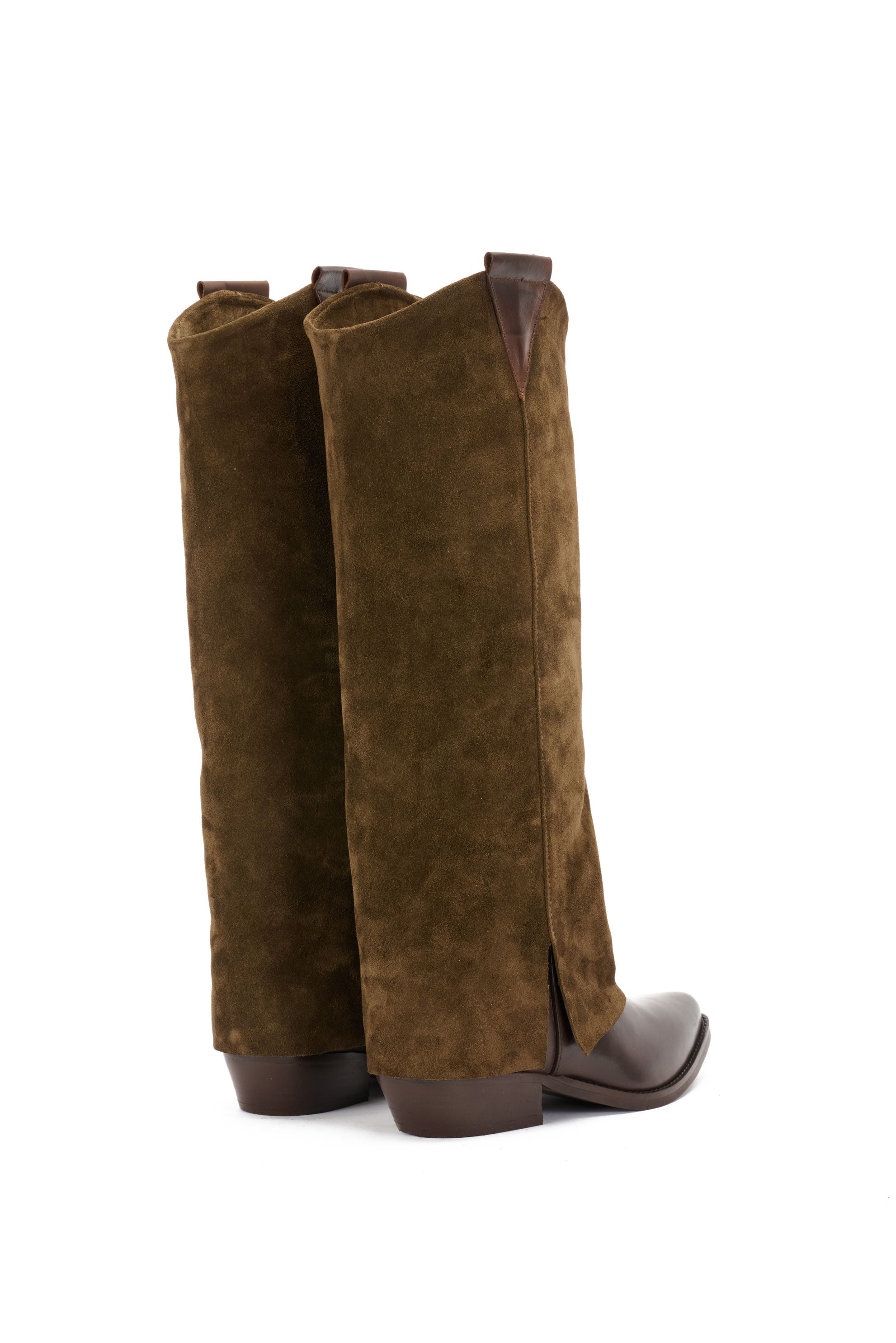 STIVALI TEXANI IN PELLE CON RISVOLTO IN CAMOSCIO