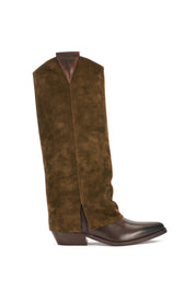 STIVALI TEXANI IN PELLE CON RISVOLTO IN CAMOSCIO