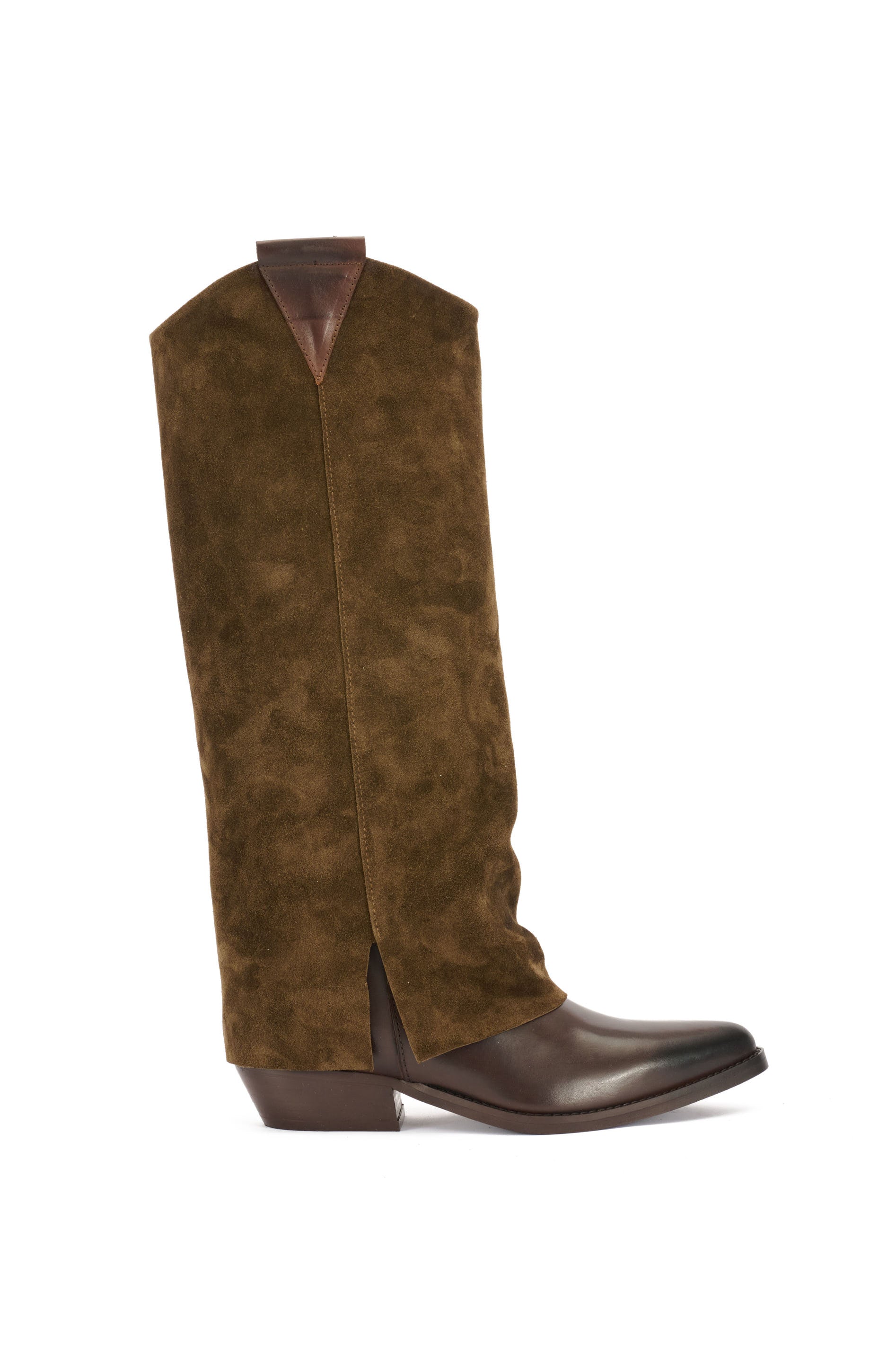 STIVALI TEXANI IN PELLE CON RISVOLTO IN CAMOSCIO