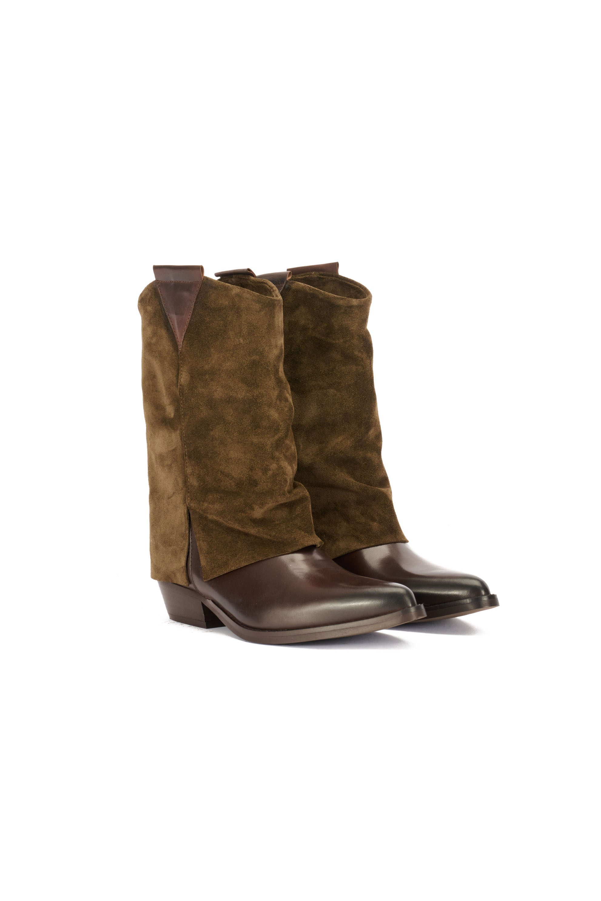 STIVALETTI TEXANI IN PELLE CON RISVOLTO IN CAMOSCIO