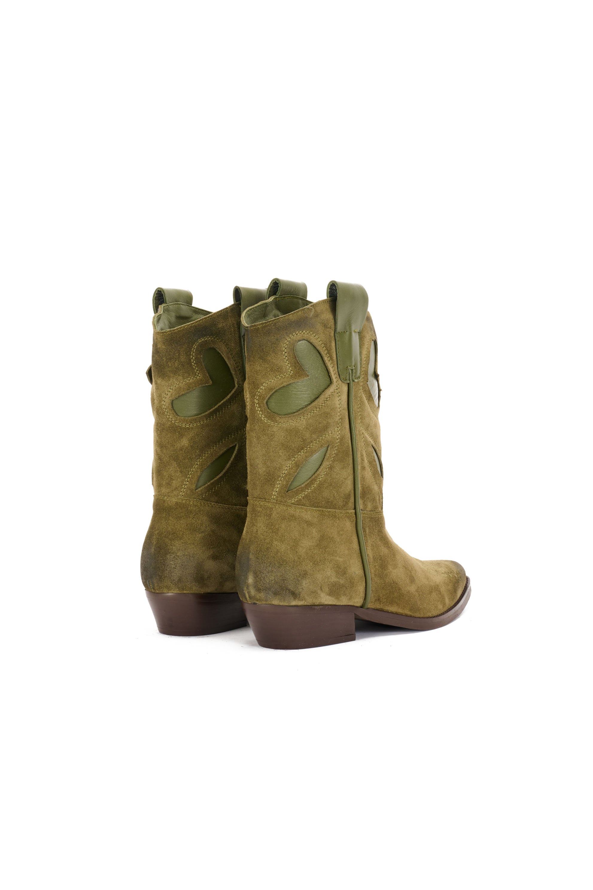 STIVALETTI TEXANI IN CAMISCIO CON RIPORTO IN PELLE CON RICAMO