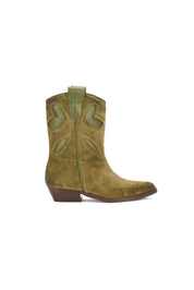 STIVALETTI TEXANI IN CAMISCIO CON RIPORTO IN PELLE CON RICAMO