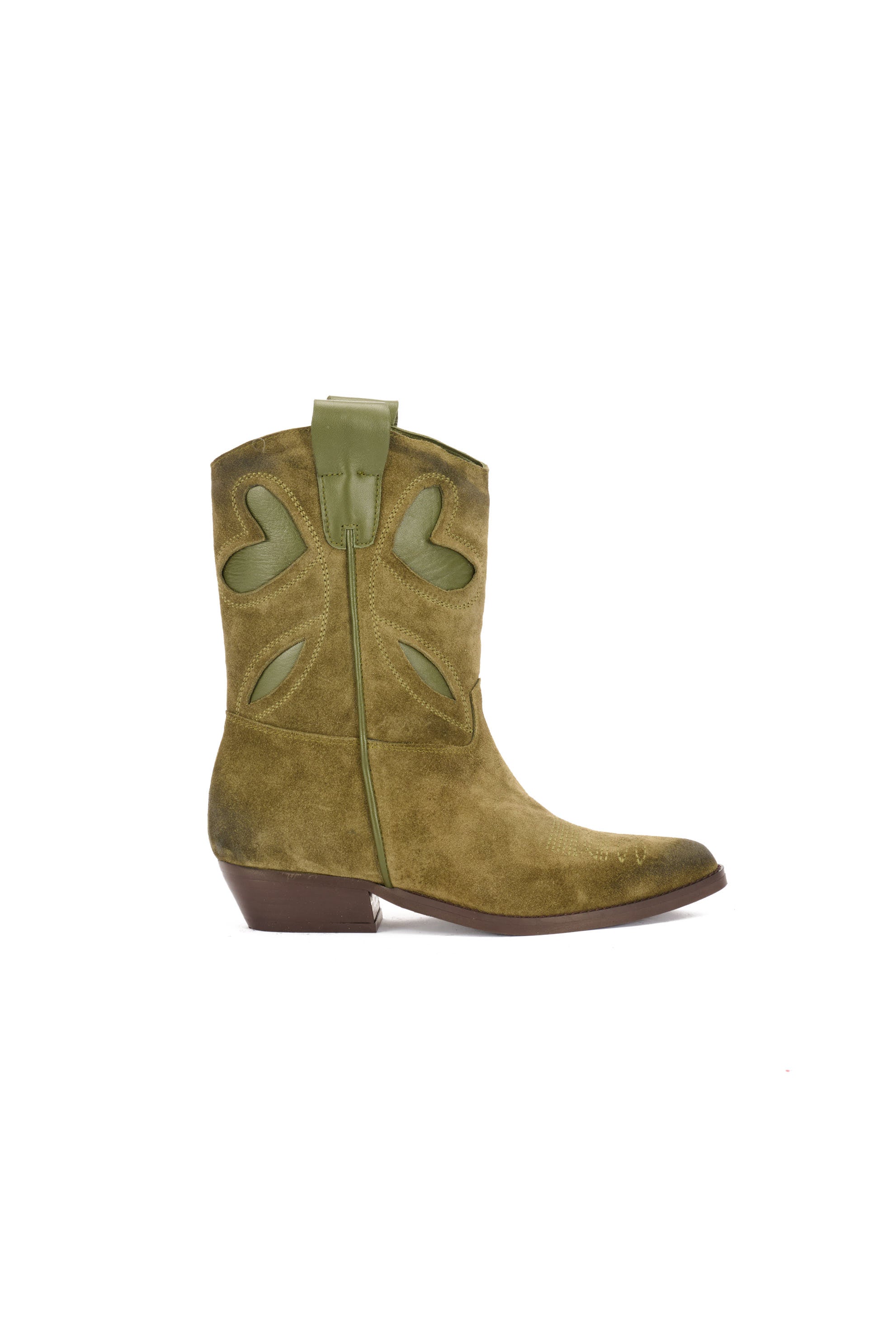 STIVALETTI TEXANI IN CAMISCIO CON RIPORTO IN PELLE CON RICAMO