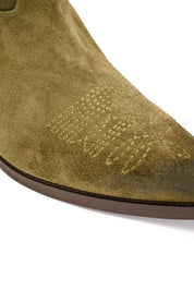 STIVALETTI TEXANI IN CAMISCIO CON RIPORTO IN PELLE CON RICAMO