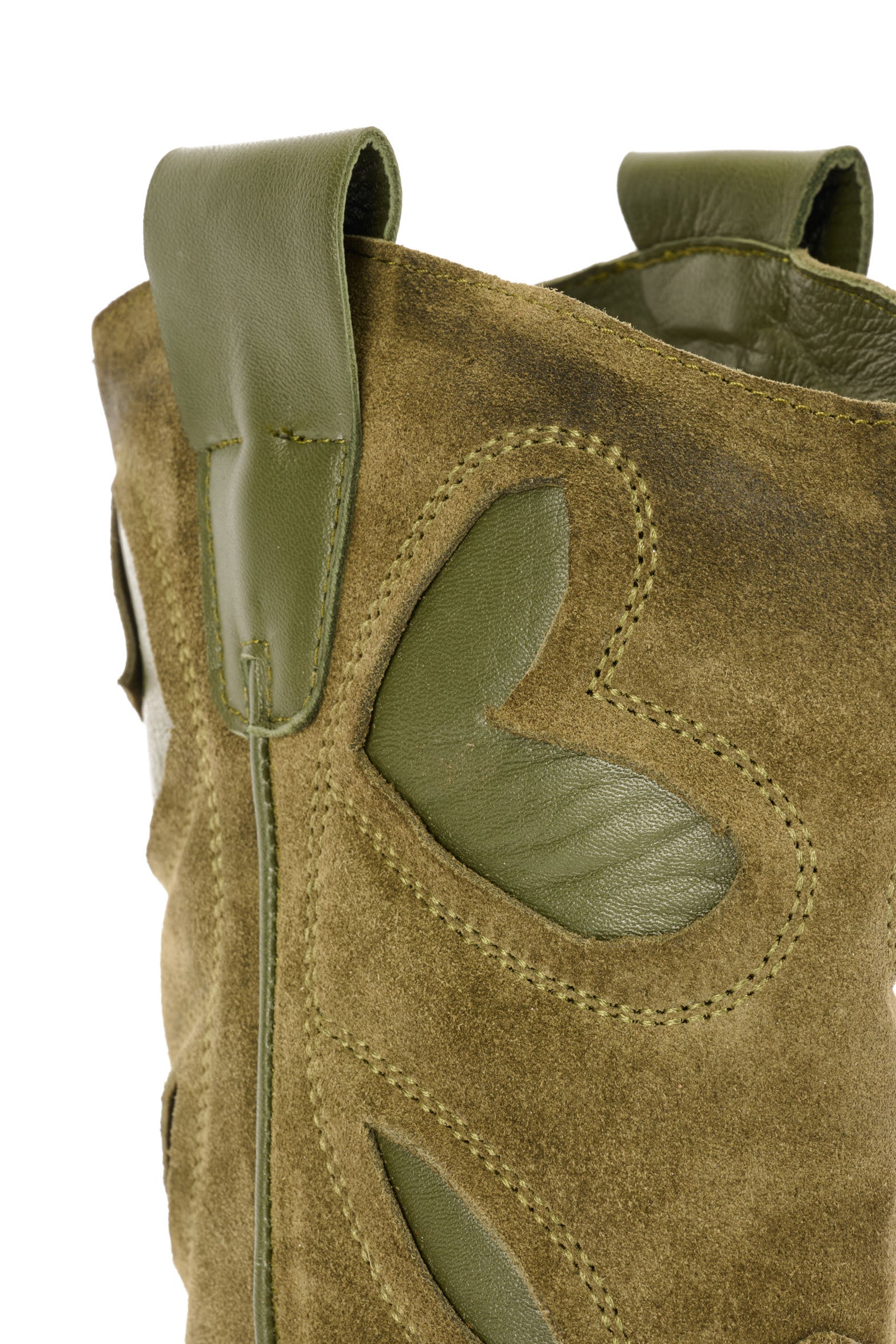 STIVALETTI TEXANI IN CAMISCIO CON RIPORTO IN PELLE CON RICAMO