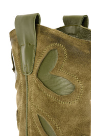 STIVALETTI TEXANI IN CAMISCIO CON RIPORTO IN PELLE CON RICAMO