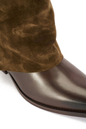 STIVALETTI TEXANI IN PELLE CON RISVOLTO IN CAMOSCIO