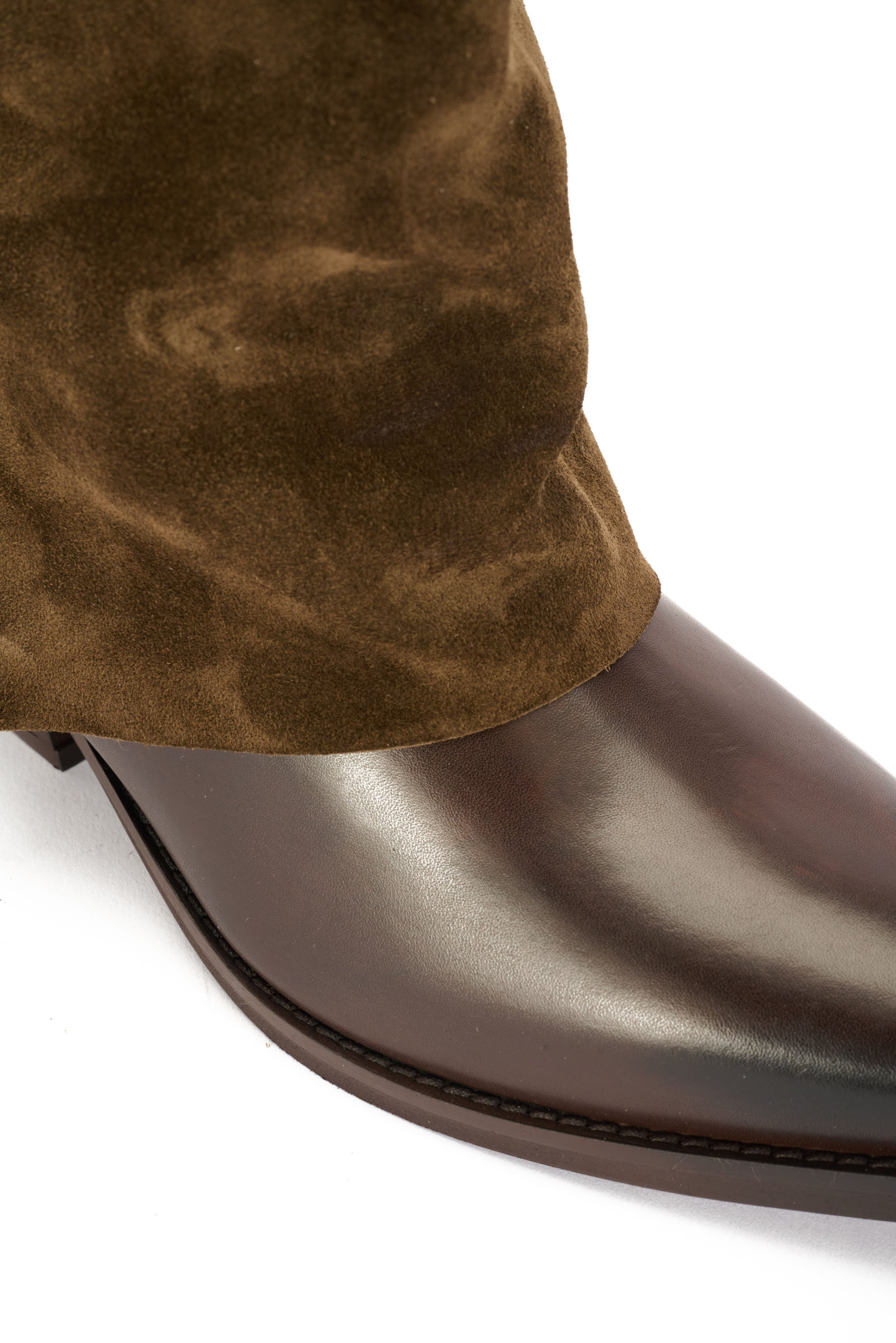 STIVALETTI TEXANI IN PELLE CON RISVOLTO IN CAMOSCIO